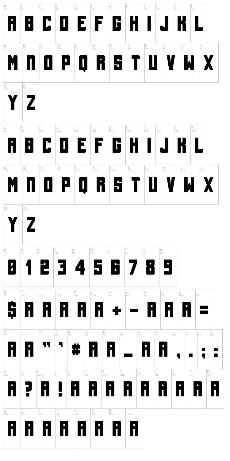 Tall Bolder font map